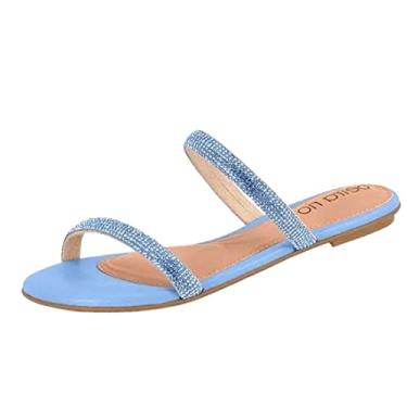 Imagem de Rasteira Feminina Beira Rio Tiras com Strass Azul Claro - 36