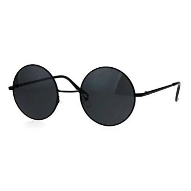 Imagem de Óculos de sol retrô com lente circular redonda Hippie Groove espelhado e cor reflexiva, All Black, One Size