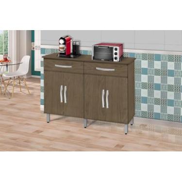 Imagem de Rack/Bancada com Painel VIV 1.80m Modelo Retrô com Pés em Madeira Tampo Encabeçado em MDP Acabamento em Alto Relevo Pintura UV Amadeirada Cor Black/Freijó