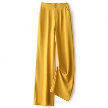 Imagem de Calça de moletom de chiffon cor doce calça folgada cintura alta escritório perna larga casual reta terno formal, Amarelo, M 45-50kg