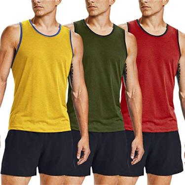Imagem de COOFANDY Camiseta regata masculina atlética para corrida, corrida, 3 unidades, academia, muscular, praia, sem mangas, pacote com 3, Amarelo/verde/vermelho, P