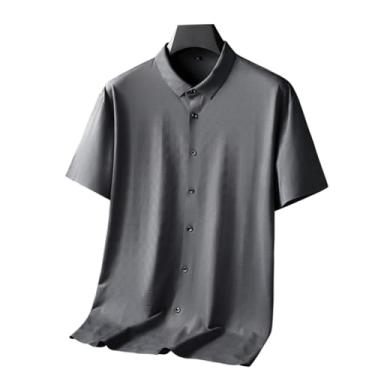 Imagem de Camiseta Masculina De Verão Com Tecido Enrugado Sem Ferro, Cor Sólida, Manga Curta, Corte Tridimensional Solto (Color : Gray, Size : 3XL)