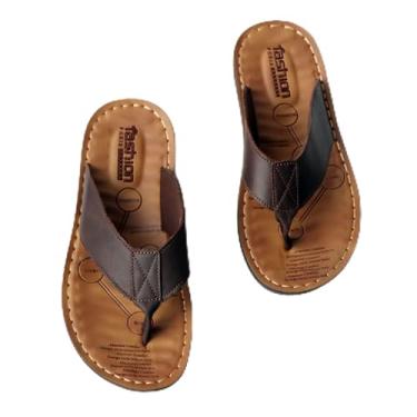 Imagem de Sandálias de couro bovino de verão, pés casuais, sapatos de praia masculinos, sandálias de espinha de peixe masculinas, sandálias de couro à prova d'água, leves, Marrom, 39