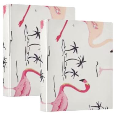 Imagem de Fichários de 3 anéis de 3,5 cm com capa de bolso, pacote com 1/2 fichário de material escolar, capa dura, flamingo, palmeira