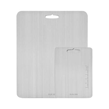 Imagem de Tábua de corte extragrande de aço inoxidável 304 (23,6" x 19,3" e 14,5" x 14,8") Tábua de cortar para carne vegetais, frutas, peixe, queijo amassar, pão de massa, pizza e biscoitos (2 peças)..