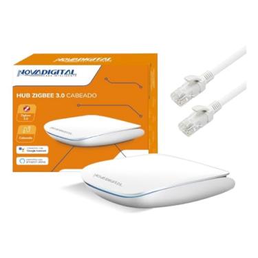 Imagem de Hub Zigbee Cabeado NovaDigital HNZ-CB Conexão Rj45 Wi-fi Smart Life Tuya Alexa e Google Assistente Zigbee 3.0 Com Cabo de Rede RJ-45 (Branco)