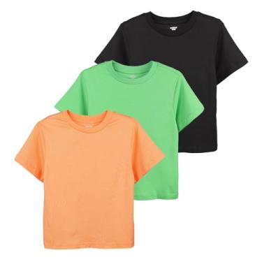 Imagem de Little Bitty Camisetas infantis de manga curta de algodão casual com gola redonda verão camisetas pacote com 3, 2-14 anos, Preto/Laranja/Verde, XX-Large