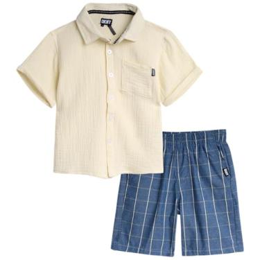 Imagem de DKNY Conjunto de shorts para meninos - 2 peças de camiseta e shorts de botão - Lindo traje de verão combinando para crianças e meninos (2-7), Creme de banana, 5