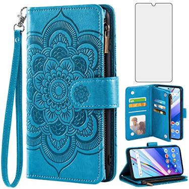 Imagem de Asuwish Capa de telefone para BLU G91 Pro capa carteira com protetor de tela de vidro temperado e flor de couro flip porta-cartão de crédito suporte fólio bolsa acessórios para celular azul G 91