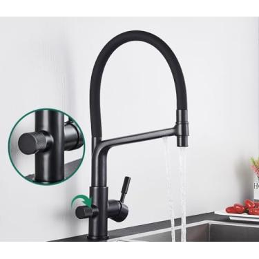 Imagem de Filtro torneira da cozinha ouro escovado 360 giratória torneiras de água pura para cozinha preto pull down purificação misturador de água, preto fosco b