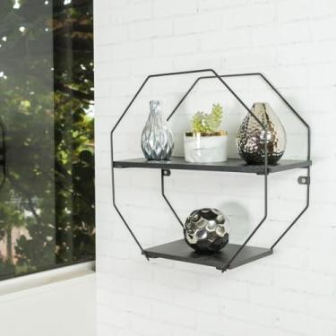 Imagem de Prateleira Aramada com Madeira Octogonal Preto
