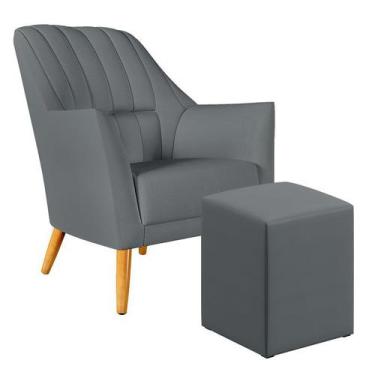 Imagem de Poltrona Orion Bordada com Puff Izar Para Sala de Estar Sued Cinza Ara