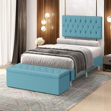 Imagem de Kit Painel Centaurus 140 e Calçadeira Sagitarius Couro Aradecor, AZUL 