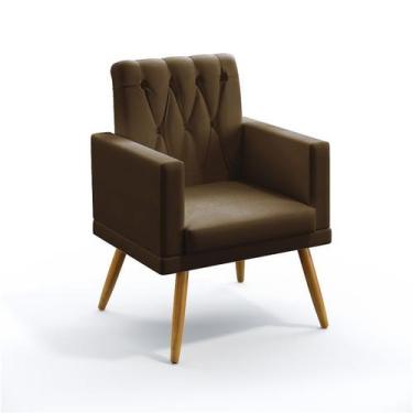 Imagem de Poltrona Decorativa Vega Com Rodapé E Botões Capitonê Suede Marrom Ara