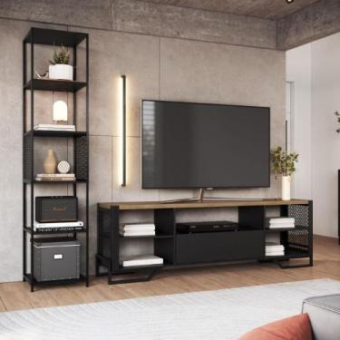 Imagem de Kit Sala Rack com Gaveta e Estante em Aço Estilo Industrial - Placa e 