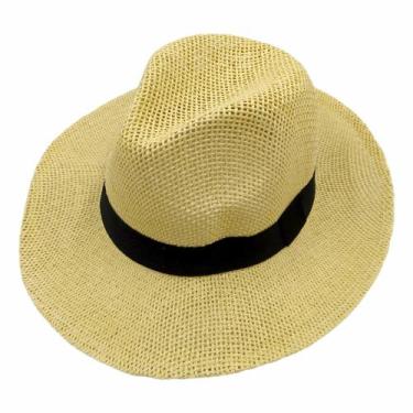 Imagem de Chapéu Estilo Panamá Palha Shantung Faixa Preta Chapelaria Vintage - K