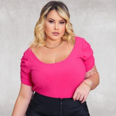 Imagem de Blusa Manga Princesa Canelada Plus Size - Muzzarra's, Pink, GG