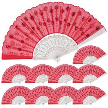 Imagem de QIRMIZI Pacote com 30 ventiladores portáteis dobráveis de tecido, perfeitos para casamentos, festas e dança, vermelho