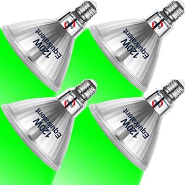 Imagem de Lâmpadas LED PAR38 Explux Full Glass para ambientes externos, equivalente a 120 W, à prova de intempéries e antienvelhecimento, regulável, refletor de cor verde, pacote com 4