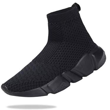 Imagem de Santiro Tênis infantil para meninos e meias respiráveis sem cadarço para meninas, moderno e leve, Blusas altas - preto 2, 4 Big Kid