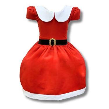 Imagem de Vestido Infantil Natal Mamãe Noel Vermelho Com Cinto Preto - Pequenos 