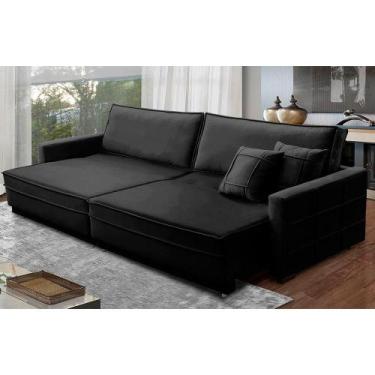 Imagem de Sofá Sem Caixa Retrátil Reclinável 2,30m Katrina Veludo Preto Kaleo De