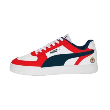 Imagem de PUMA Caven Chivas Tênis de futebol masculino – cabedal de couro, sola acolchoada SoftFoam+, ecológico, perfeito para fãs verdadeiros, Branco/Vermelho/Azul-marinho, 44
