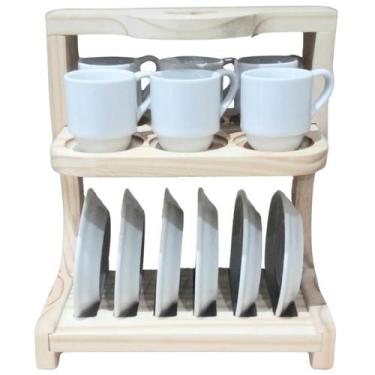 Imagem de Suporte Coração p/ 6 Xicaras Café c/ Pires - Madeira pinus - Genérico