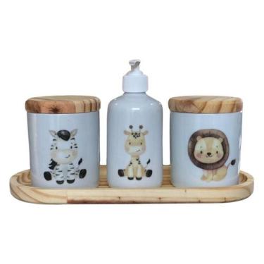Imagem de Kit higiene bebê 4 peças safari - Bandeja, potes e porta álcool - Peça