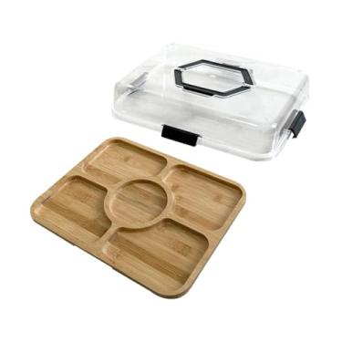 Imagem de Bothyi Charcuteries Box Pizza Cheese Board Platter com tampa clara Apertizador de tábua portátil Apertizador de servir bandeja para vegetais de queijo,