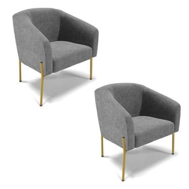 Imagem de Cadeira Sala De Jantar Pé De Ferro Dourado Kit 2 Stella Linho D03 - D'