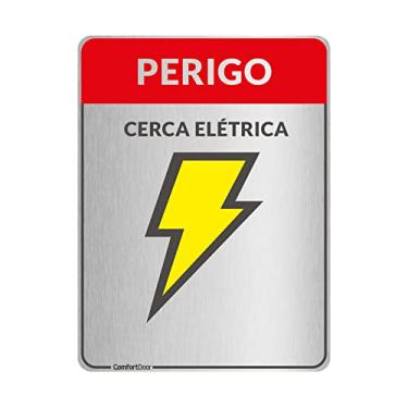 Imagem de Placa Adesiva - Cerca Elétrica - Poliéster Cinza 20x15cm - Comfort Door