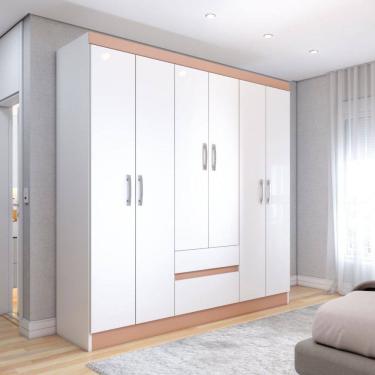 Imagem de Guarda-Roupa Casal Las Vegas 6 Portas 2 Gavetas Branco/Camarim - Panorama Móveis