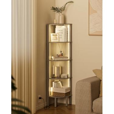 Imagem de Acodaiuy Prateleira de canto, estante de canto de 5 camadas com luz LED, suporte de canto para exibição de parede com rack de armazenamento para sala de estar, quarto, escritório, cinza