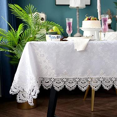 Imagem de ARTABLE Toalhas de mesa de renda com borda de macramê requintada bordada cozinha festiva toalha de mesa de tecido (branca-1,55 x 70 polegadas)