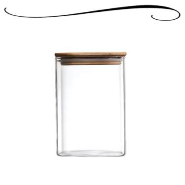 Imagem de Pote Multiuso de Vidro com Tampa de Bambu Empilhável Redondo Alimentos Organizador de Geladeira E Armários 1L