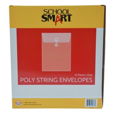 Imagem de School Smart Envelopes de corda de polipropileno com carga superior - Tamanho carta - Pacote com 12 - Transparente - 082260
