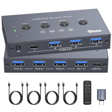 Imagem de PVBCTCSID Switch Usb 3.2 De 10 Gbps Para 4 Computadores, Comutador Portas Mouse, Teclado E Impressora Com Controle Remoto Cabos