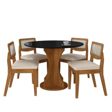 Imagem de Mesa Linares Com 4 Cadeiras Sextavada Freijó/pto/bouclé Off White - Ma