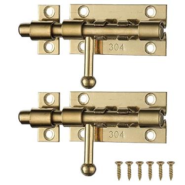 Imagem de XQDWX Trava de porta de barril com orifício para cadeado, fechadura deslizante de aço inoxidável 304 espessa, ouro de 10 cm, pacote com 2, 224BB-GO-2