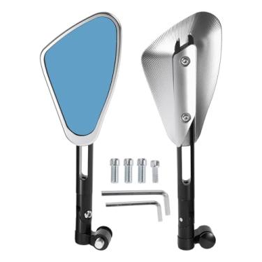 Imagem de Hihaha Espelhos retrovisores para motocicletas espelhos laterais de extremidade de barra de montagem ajustável liga de alumínio 1 conjunto tom preto prateado M8/M10 forma poligonal