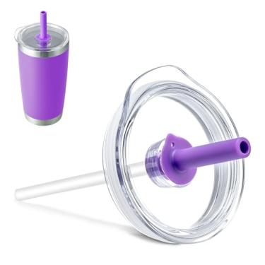 Imagem de Bluwing Tampa de copo de 590 ml com canudo para YETI, tampa de substituição para copo YETI Rambler de 590 ml, caneca de 680 g, caneca de canudo de 740 ml, tampas à prova de derramamento (Roxo)