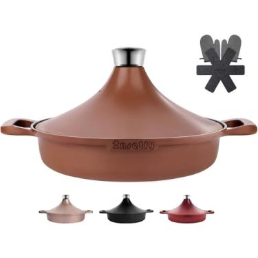 Imagem de INSETFY Frigideira/frigideira antiaderente de 28 cm, frigideira de tagine de 3 litros, panelas de alumínio fundido com tampa, panelas de fogão/forno a mesa, lavável na lava-louças e compatível com