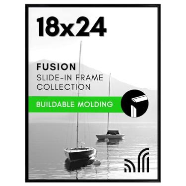 Imagem de Americanflat Moldura para pôster 45,7 x 61 cm com capa frontal polida - Moldura deslizante com moldura montável - Coleção Fusion - Molduras para exibição de parede - Preto