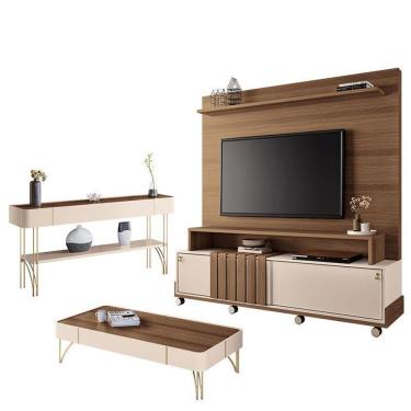 Imagem de Estante Home Theater Bold E Aparador Vivant E Mesa De Centro Cadenza Castanho Off White – Hb Móveis