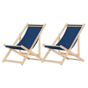 Imagem de Kit 2 Espreguiçadeiras Preguiçosa Dobrável sem Braço Madeira Maciça co