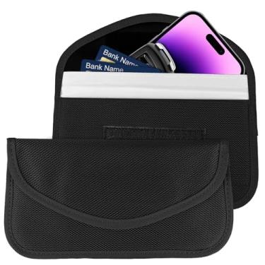Imagem de Ongfuwu Bolsa Faraday com 2 peças para telefones e chaves de carro, entrada sem chave, bloqueio de sinal, protetor de chaveiro, antirroubo Faraday para proteção de privacidade de celular, blindagem de
