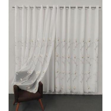 Imagem de Cortina Luxuosa Bordado Voil Voal Com Forro Barra Bordada 4,00x2,60 - 
