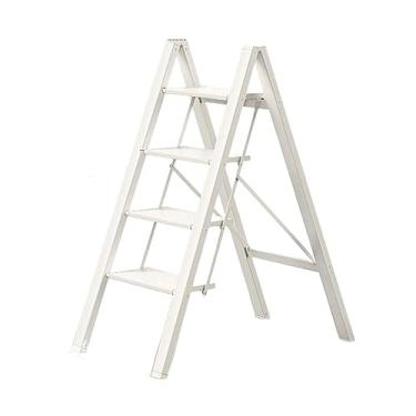 Imagem de Escada dobrável portátil de liga de alumínio com 3 degraus/4 degraus com degraus de plataforma ampla, capacidade de 150 kg, para casa, banheiro, cozinha, suporte de plantas, banco de pesca