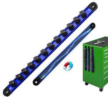 Imagem de Trilho organizador de soquete magnético de 1/5.1 cm, trilho de soquete de liga de alumínio, suporte de soquetes resistentes com 12 clipes, bandeja de ferramentas com clipe giratório de 360°